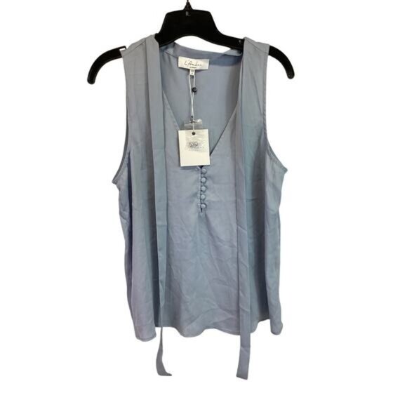 Country Club Chic L'Academie The 70's Sleeveless Sateen V-neck Blue Size M - Picture 1 of 6